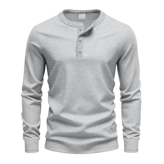 Herren nan tailliertes Langarm-Henleyshirt mit Stehkragen, feinem Baumwollstretch und Rippbündchen EB