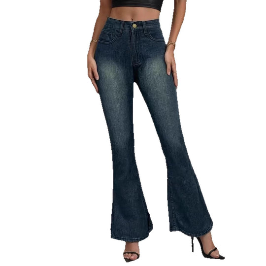 Damen Flared Jeans mit hohem Bund und einzigartigem Strukturdesign EB