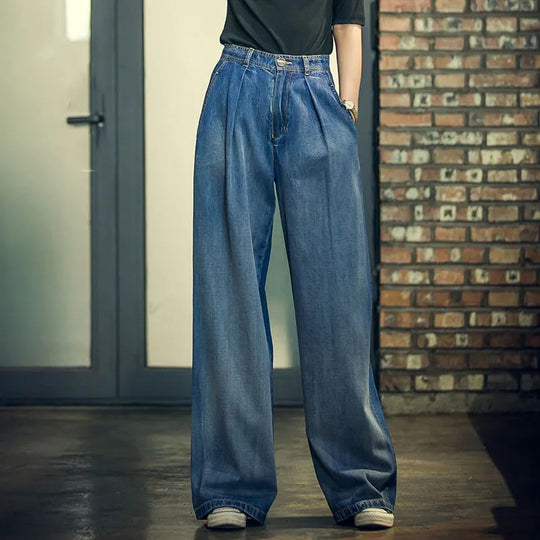 Damen Weite Denim-Hose im lässigen Hochbund-Stil EB