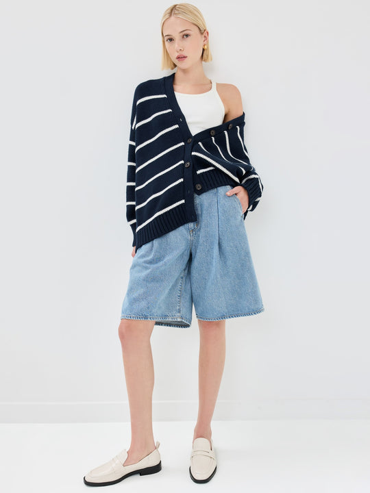 Damen Modischer Streifen-Cardigan mit Knopfleiste und lässigem Schnitt EB