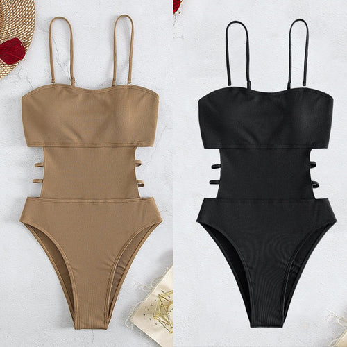 Damen Hochtaillierter Bikini mit elegantem Cut-Out und verstellbaren Trägern EB