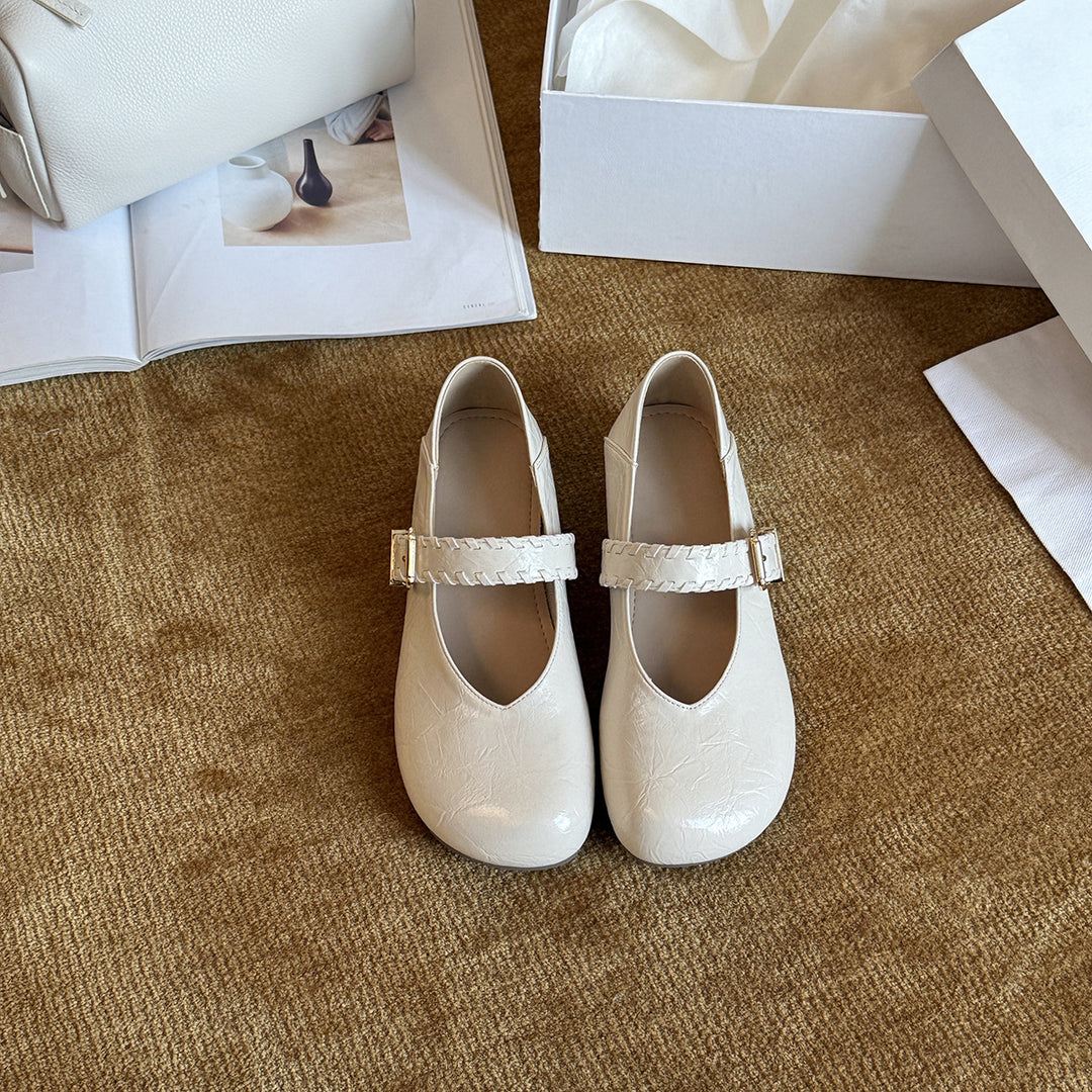 Damen Ballerinas mit modischem Riemchen und glänzender Oberfläche EB