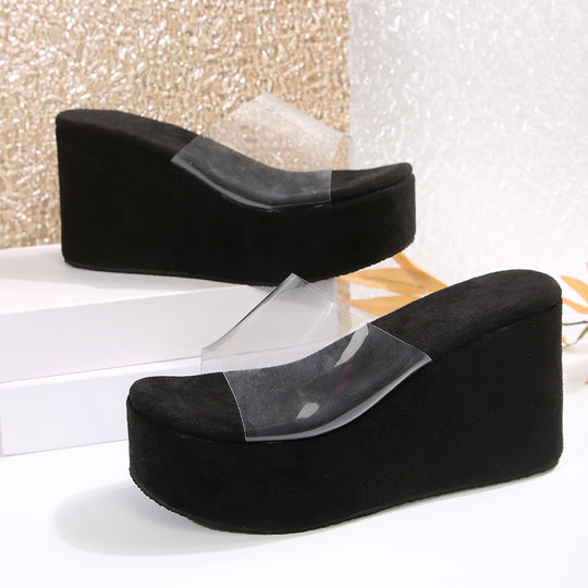 Damen Wedge-Pantoletten mit transparentem Riemendesign und komfortablem Fußbett EB