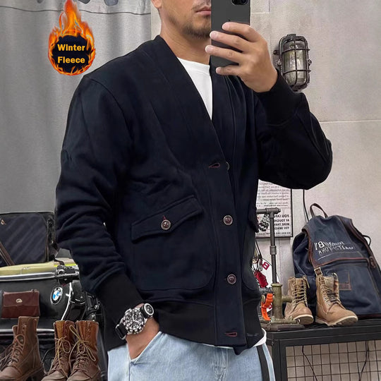 Herren modische Fleecejacke mit praktischen Taschen und eleganter Knopfleiste EB