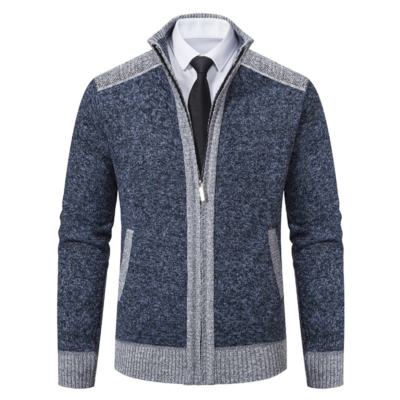 Herren nan strukturierter Strickcardigan mit Stehkragen und durchgehendem Reißverschluss EB