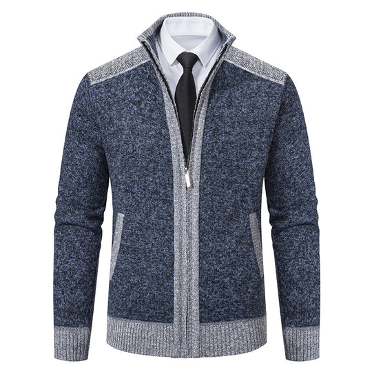 Herren nan strukturierter Strickcardigan mit Stehkragen und durchgehendem Reißverschluss EB