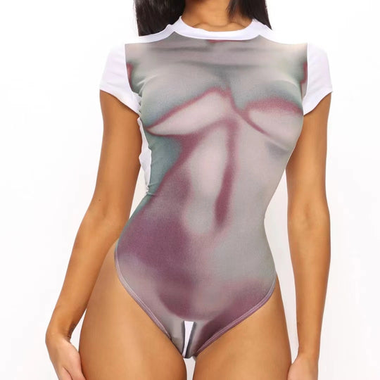 Damen Bodysuit mit modernen Druckdesigns und figurbetontem Schnitt EB