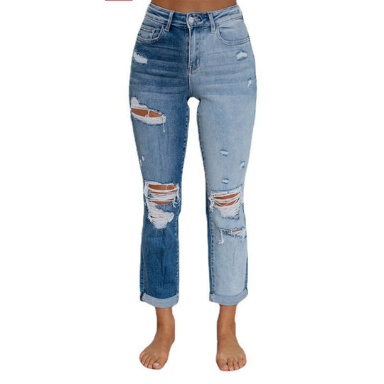 Damen Hoch geschnittene Destroyed Jeans im lässigen Vintage-Stil EB