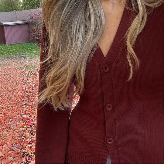 Damen Modischer Strickcardigan mit weitem Ärmel und eleganter Knopfleiste EB