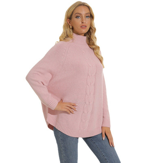 Damen Grobstrickpullover mit hohem Kragen und modernem Zopfmuster EB