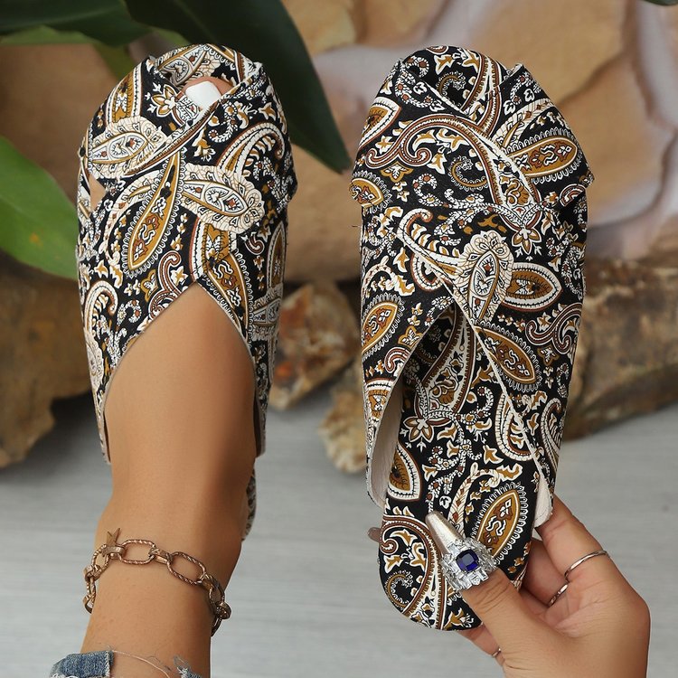 Damen offene Pantolette mit modischem Paisley-Muster EB