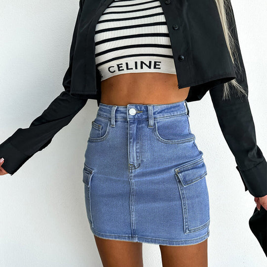 Damen Jeansrock mit praktischen Taschen und figurbetontem Schnitt EB