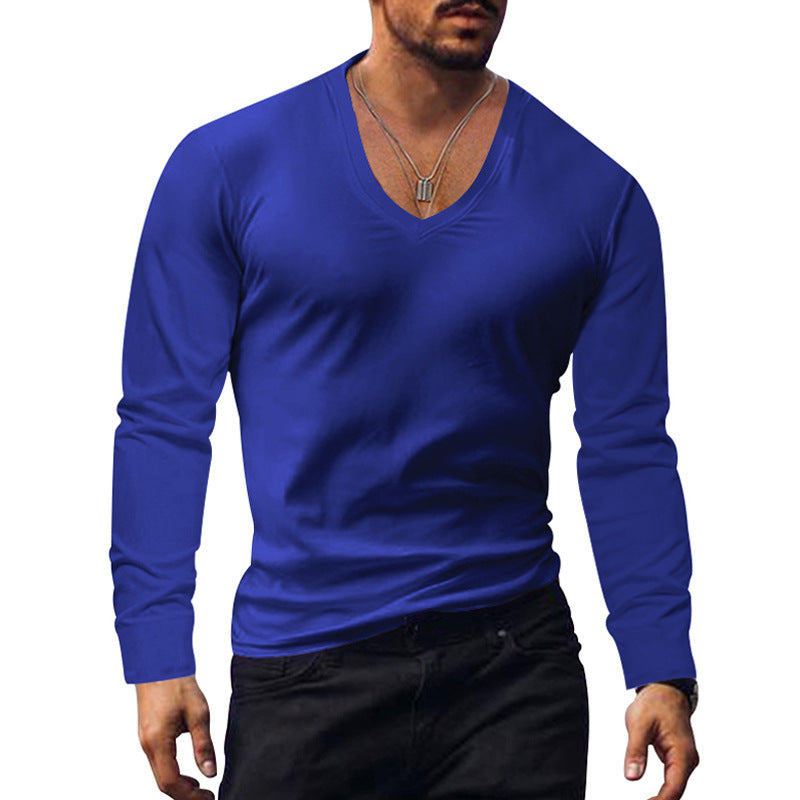 Herren V-Ausschnitt Langarmshirt aus weichem Baumwollmix mit figurbetonter Passform EB
