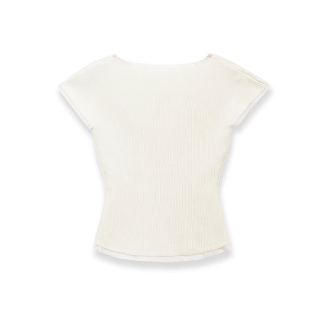 Damen figurbetontes kurzärmliges Shirt mit Rippstruktur EB