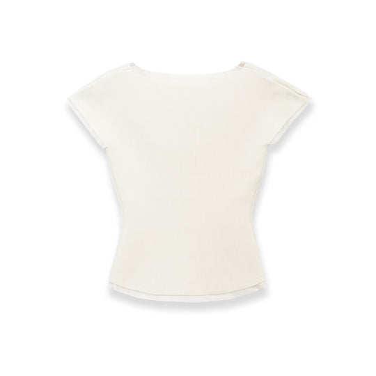 Damen figurbetontes kurzärmliges Shirt mit Rippstruktur EB