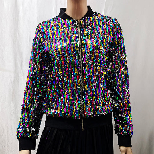 Damen Glamouröse Pailletten Bomberjacke EB