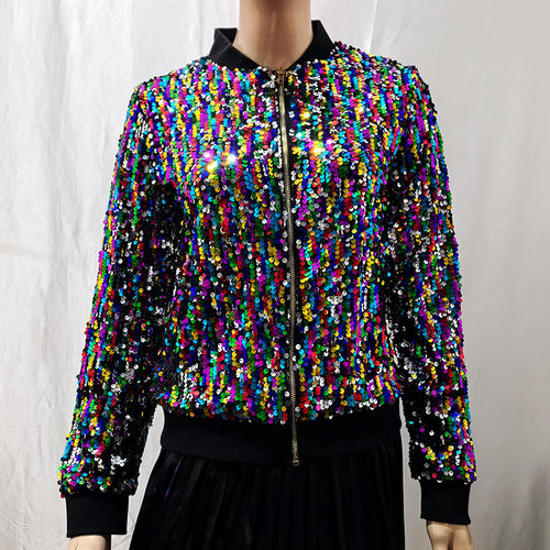 Damen Glamouröse Pailletten Bomberjacke EB