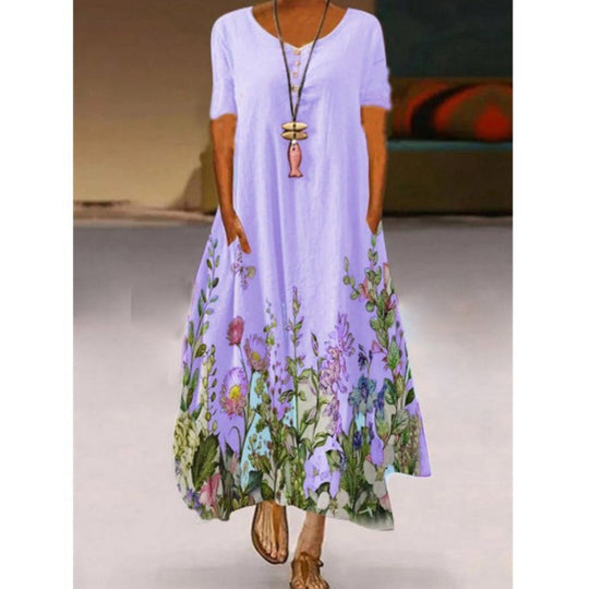 Damen Maxikleid mit floralem Print und seitlichen Taschen EB