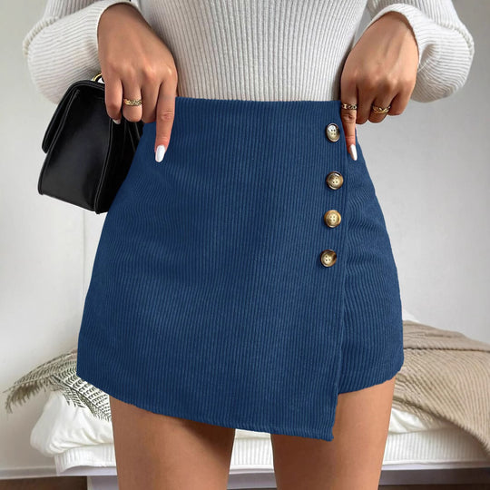 Damen Figure-hugging Minirock mit Knopfdetails und Rippstruktur EB