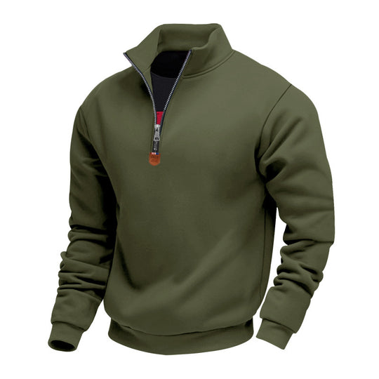 Herren nan Premium-Halbzip-Sweatshirt mit hohem Stehkragen, robustem Reißverschluss und geripptem Saum EB