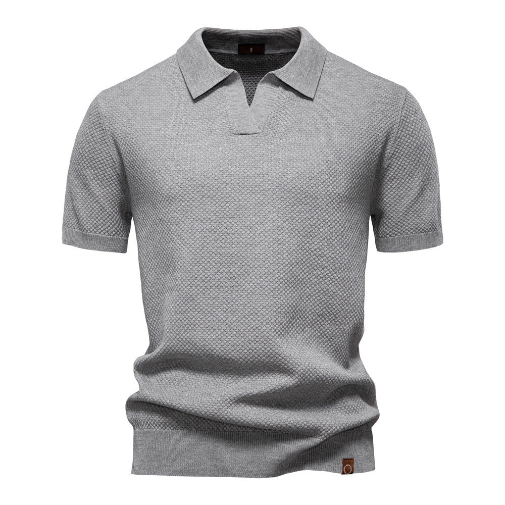Herren nan strukturiertes Feinstrickpoloshirt mit offenem Reverskragen EB
