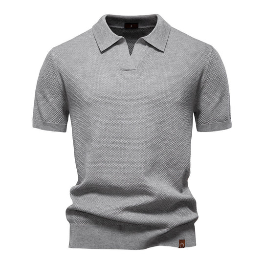 Herren nan strukturiertes Feinstrickpoloshirt mit offenem Reverskragen EB