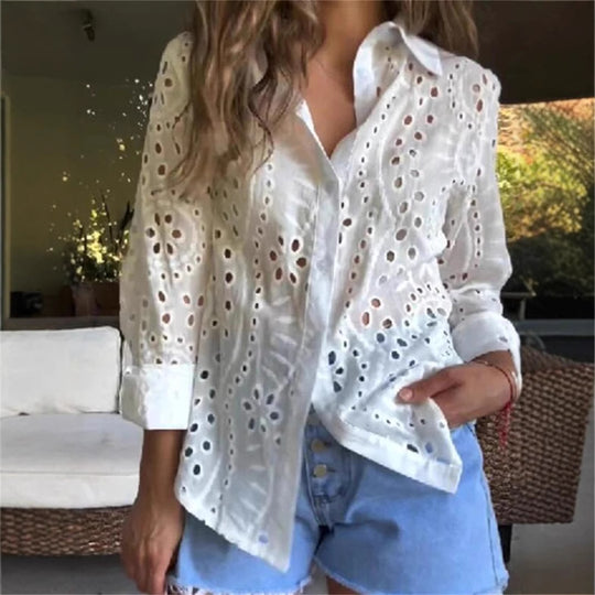 Damen elegante Bluse mit Durchbrüchsen EB