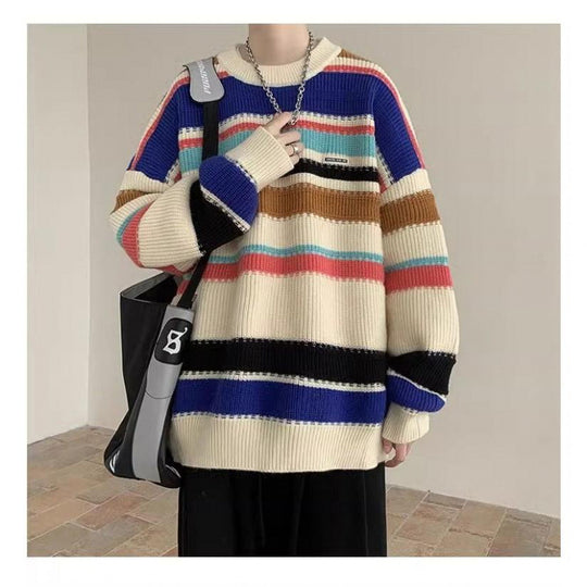 Damen Oversized Casual Strickpullover mit gestreiftem Design EB