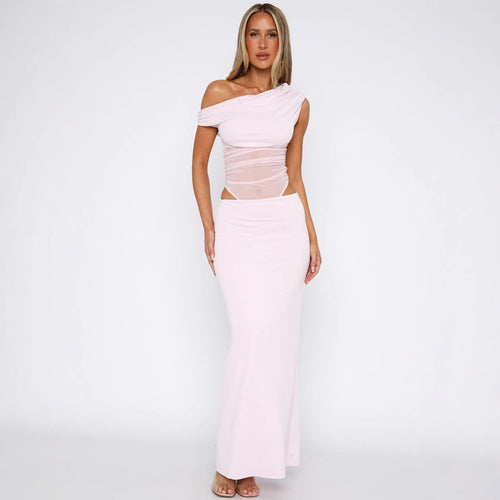 Damen Elegantes Maxikleid mit asymmetrischem Schnitt und transparenten Einsätzen EB