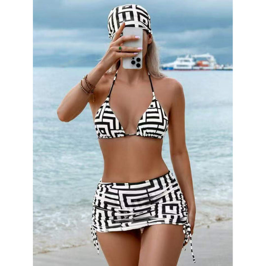 Damen Triangel-Bikini mit modischem geometrischem Design und verstellbaren Trägern EB