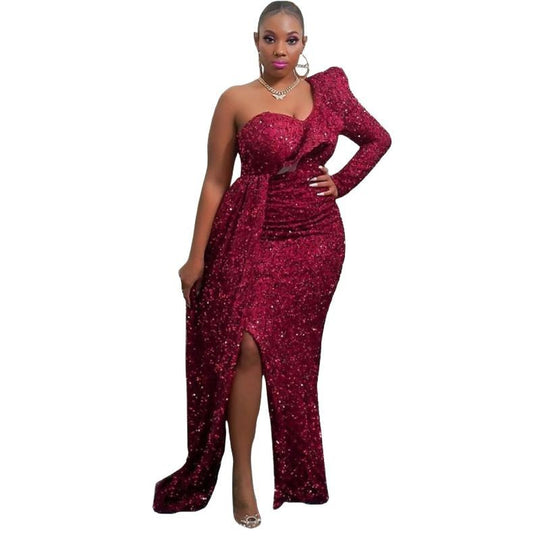 Damen Funkelndes Abendkleid mit asymmetrischem Design und fließendem Rock EB