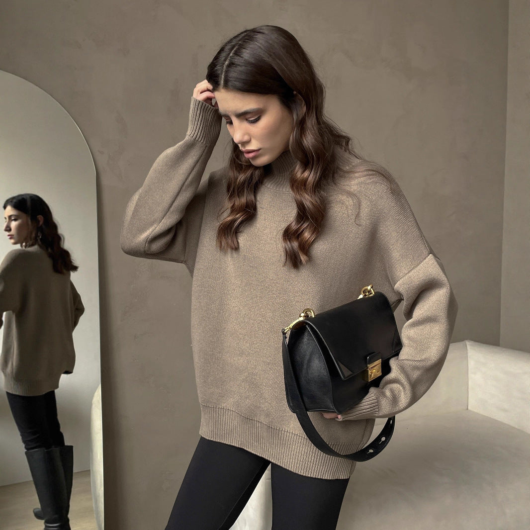Damen eleganter Strickpullover mit hohem Kragen EB