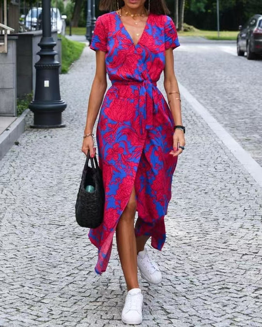 Damen Maxikleid mit Polka-Dots und seitlichem Schlitz EB