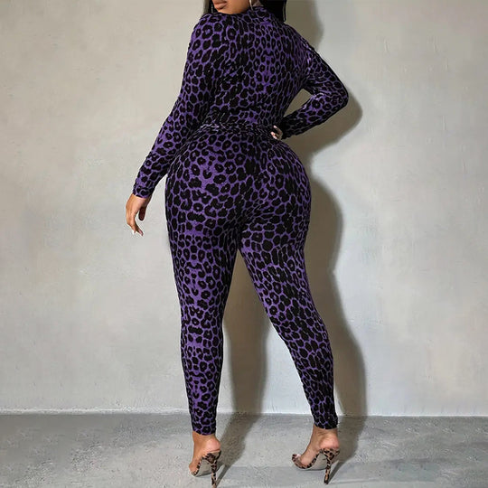 Damen Hochgeschlossener Jumpsuit mit Leopardenmuster EB