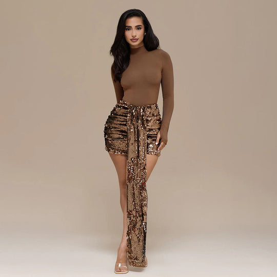 Damen Elegantes Mini-Kleid mit Glitzerdetails und Schärpe EB