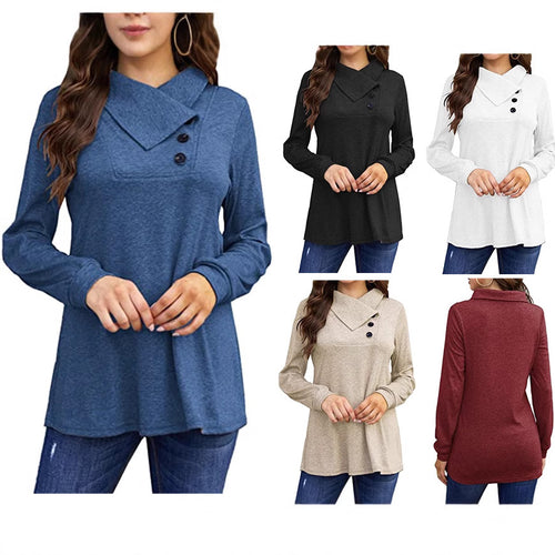Damen Lässiges Oberteil mit asymmetrischem Kragen und Knopfdetail EB