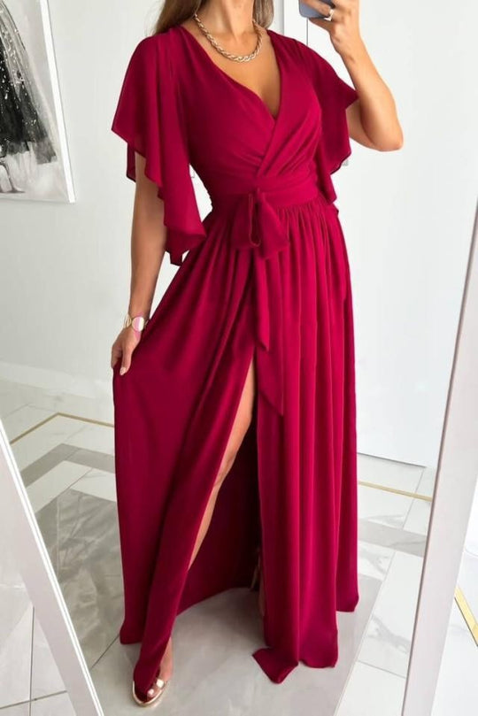 Damen Elegantes Maxikleid mit voluminösen Ärmeln und schickem Beinschlitz EB