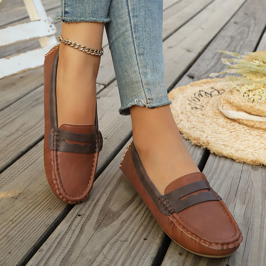Damen  klassische Penny-Loafer aus weichem Kunstleder mit gesteppter Rahmennaht und gepolsterter Komfortinnensohle EB