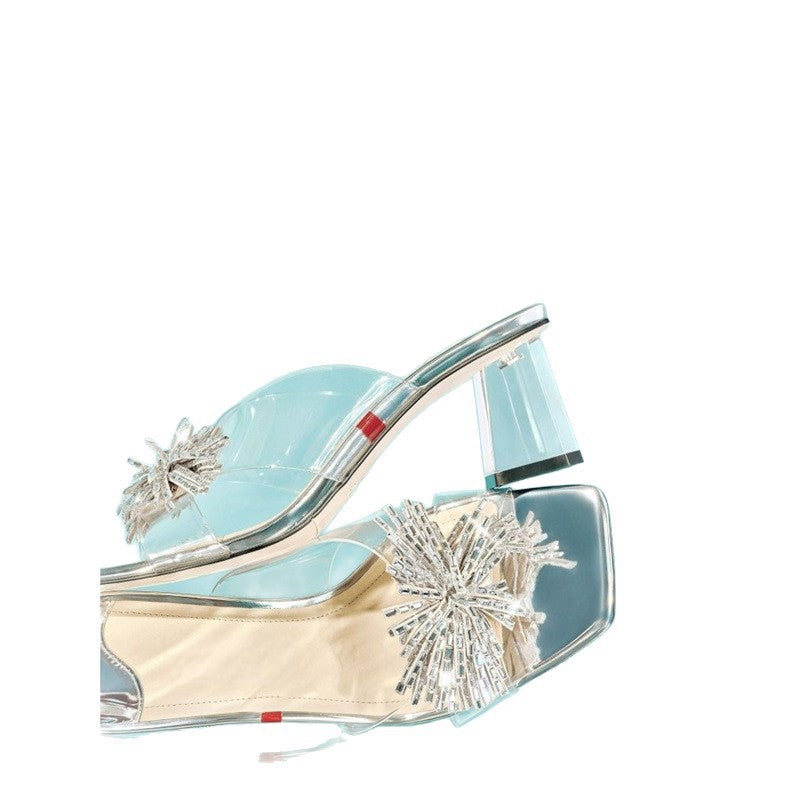 Damen Glamouröse und transparente Slipper EB