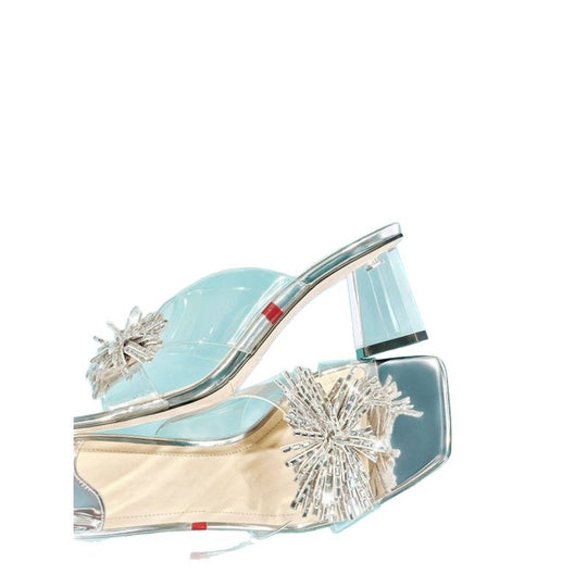 Damen Glamouröse und transparente Slipper EB