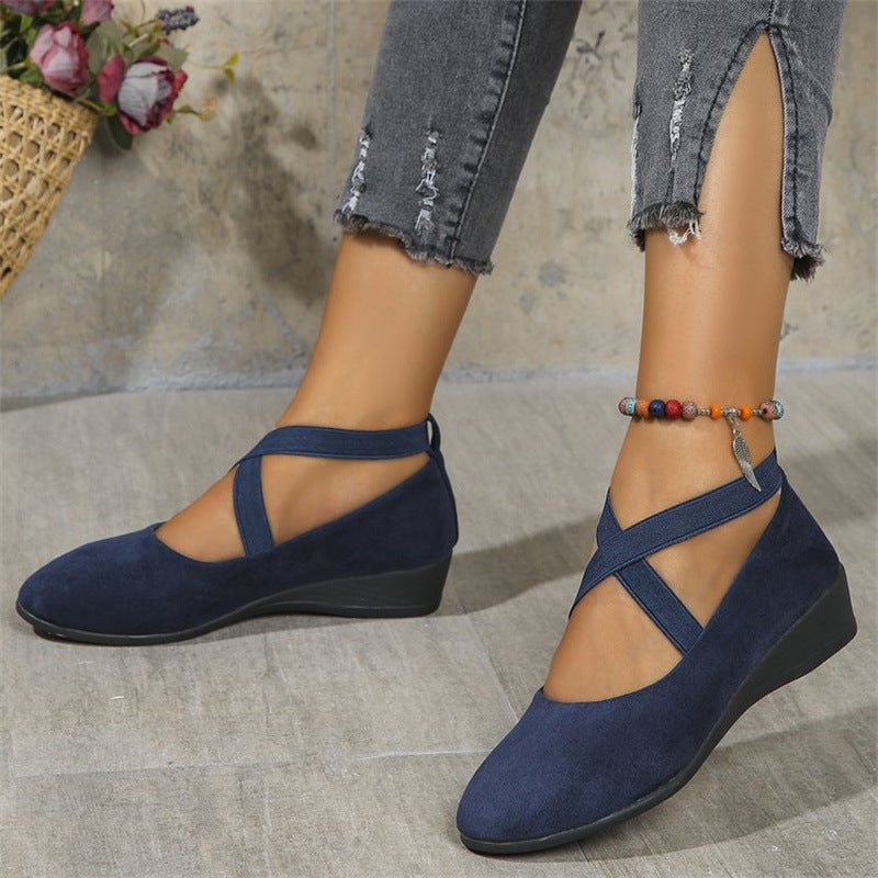 Damen elegante Wedge-Pantoletten mit überkreuzten Riemen und komfortablem Fußbett EB