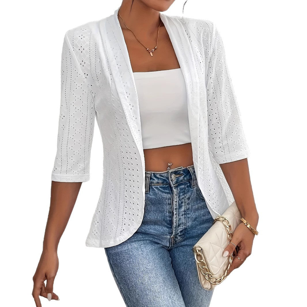 Damen Blazerjacke mit Lochmuster und lässigem Schnitt EB