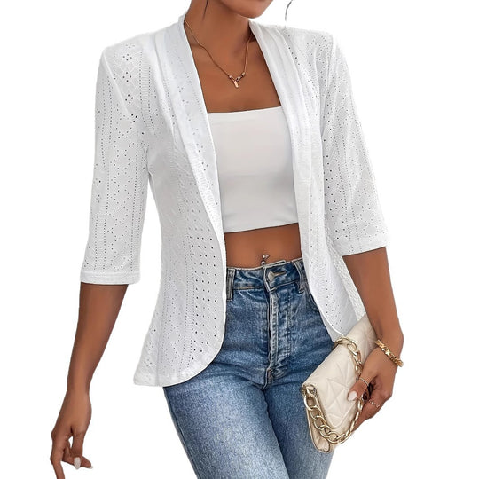 Damen Blazerjacke mit Lochmuster und lässigem Schnitt EB