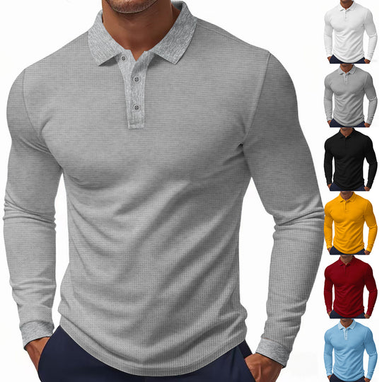 Herren Langarm-Polohemd im strukturierten Design mit modernem Schnitt EB