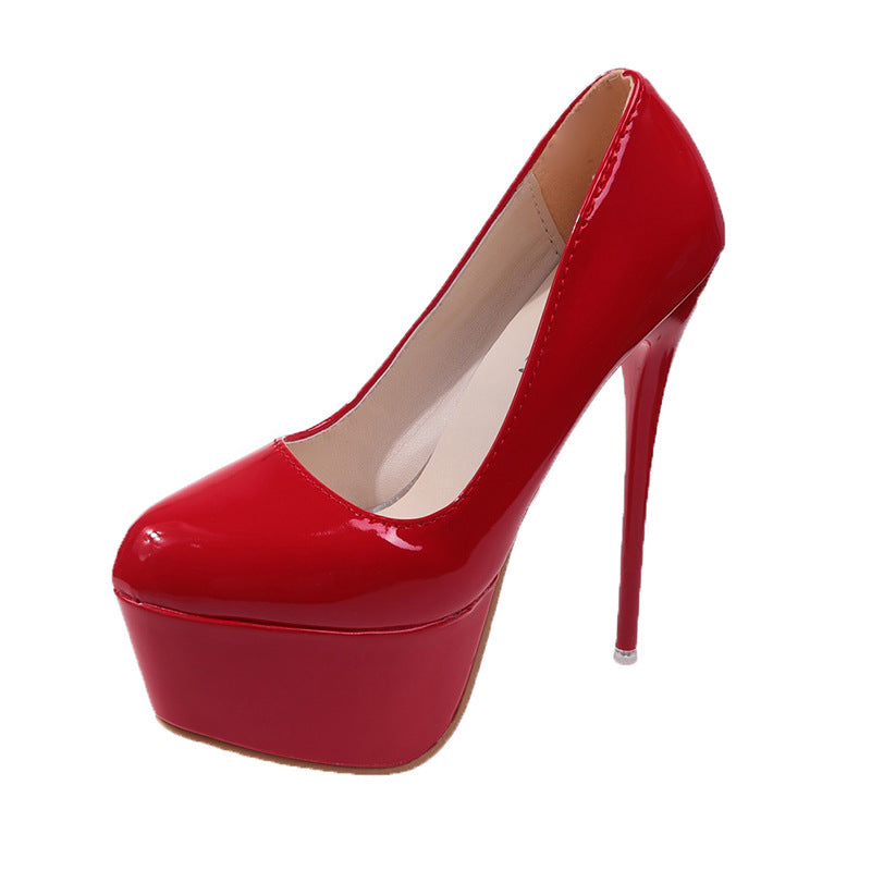 Damen Plateau-Pumps mit glänzendem Obermaterial und hohem Stiletto-Absatz EB
