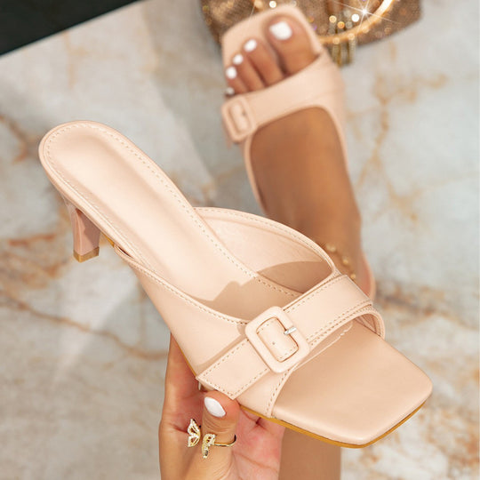 Damen elegante Mules mit geschlossenen Fersen und modischer Schnalle EB