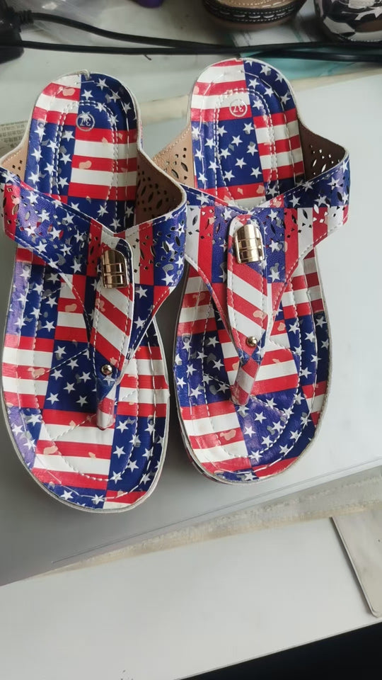 Damen modische Zehentrenner-Sandalen mit patriotischem Design EB