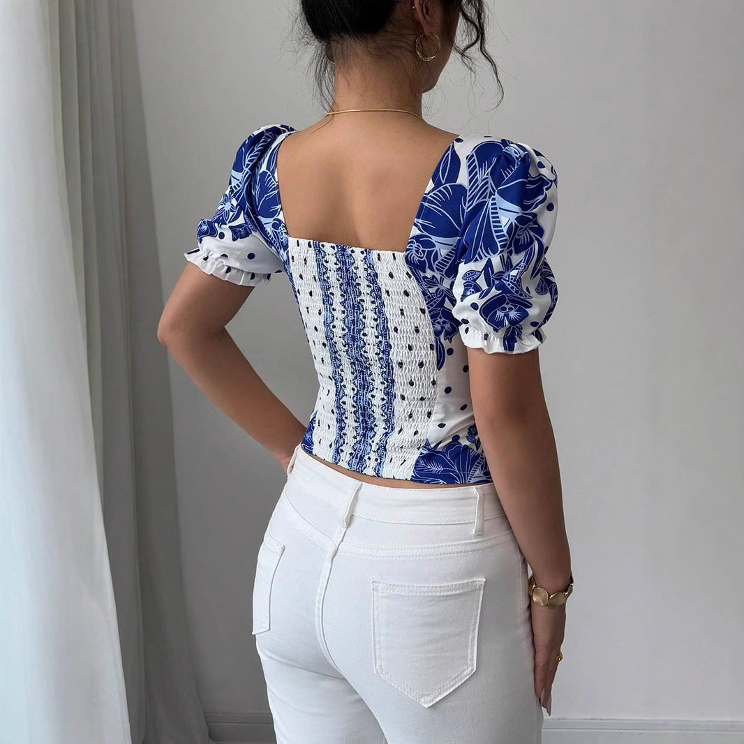 Damen Puffärmel Bluse mit floralem Muster EB