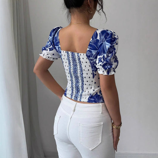 Damen Puffärmel Bluse mit floralem Muster EB