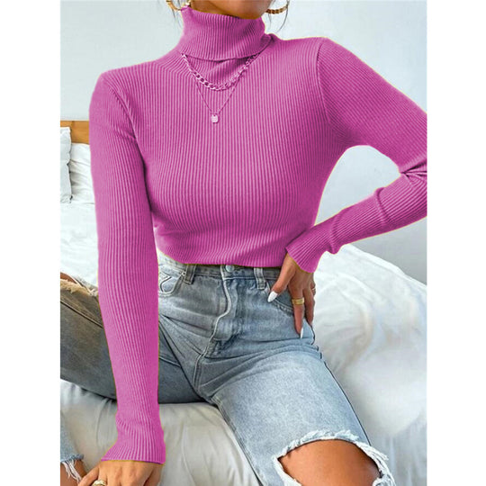 Damen Eleganter Rollkragenpullover mit feiner Rippstruktur EB